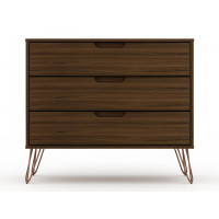 Manhattan Comfort 103GMC5 Rockefeller Mid-Century- Modern Dresser with 3- Drawers in Brown